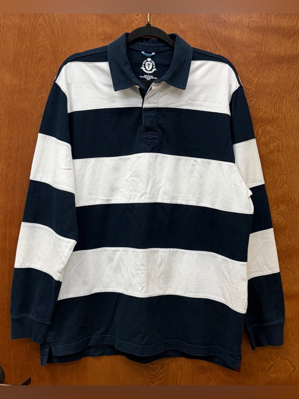 RTY The Regal Rugby navy white long sleeve cotton collar rugby shirt size large